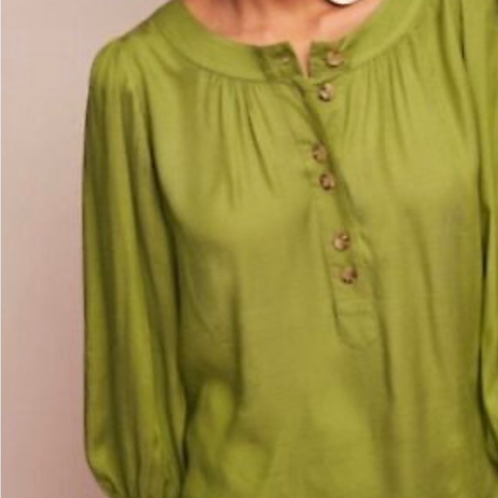 Anthropologie SMALL Maeve Kalas Henley green 3/4 sleeve button top blouse